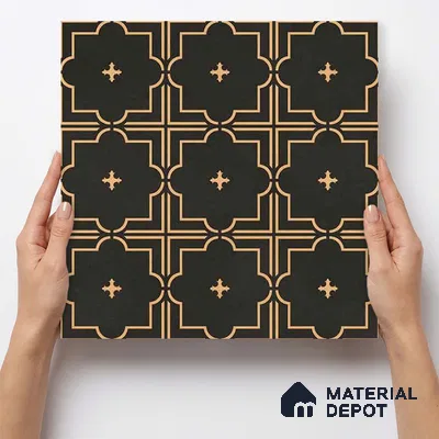 Moroccan Wall & Floor Tile TL 11106 Noir Trellis 1 ft x 1 ft Ceramic Matte Finish Tile - 10 mm | Suitable For Kitchen, Bathroom, Balcony