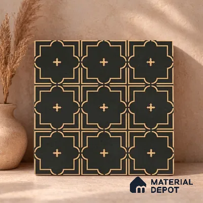 Moroccan Wall & Floor Tile TL 11106 Noir Trellis 1 ft x 1 ft Ceramic Matte Finish Tile - 10 mm | Suitable For Kitchen, Bathroom, Balcony