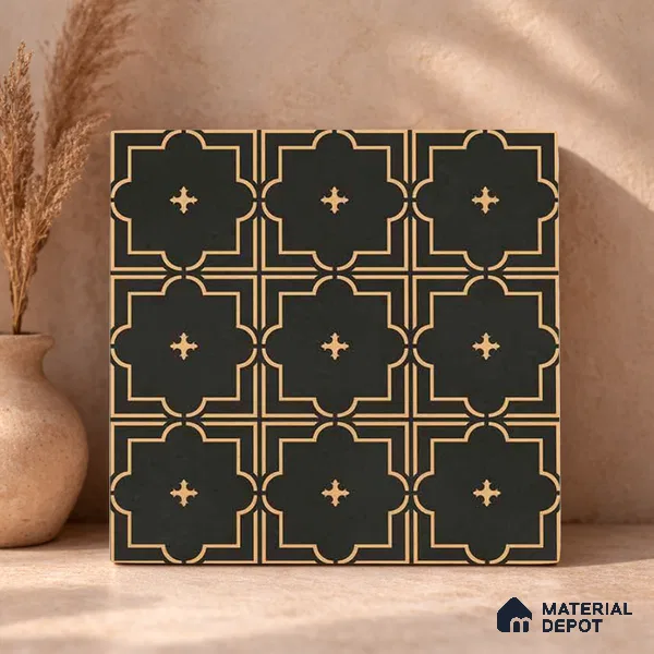 Moroccan Wall & Floor Tile TL 11106 Noir Trellis 1 ft x 1 ft Ceramic Matte Finish Tile - 10 mm | Suitable For Kitchen, Bathroom, Balcony