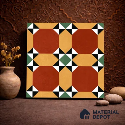 Moroccan Wall & Floor Carpet Center Tile TL 11161 Terracotta Quilt 1 ft x 1 ft Ceramic Matte Finish Tile - 10 mm | Suitable For Kitchen, Bathroom, Balcony
