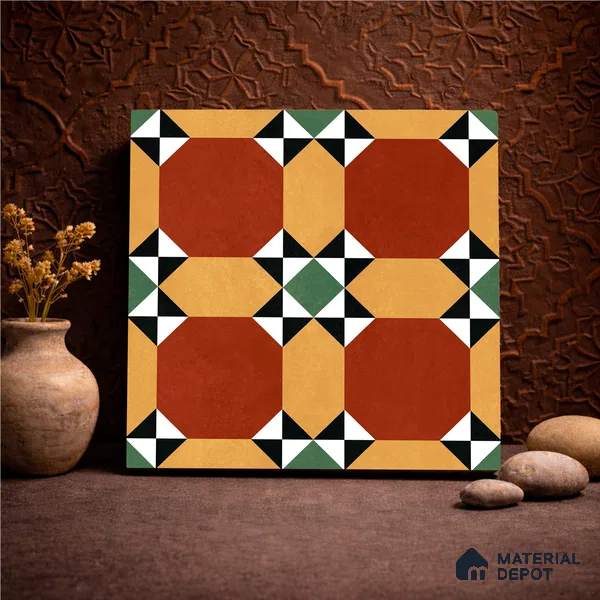 Moroccan Wall & Floor Carpet Center Tile TL 11161 Terracotta Quilt 1 ft x 1 ft Ceramic Matte Finish Tile - 10 mm | Suitable For Kitchen, Bathroom, Balcony