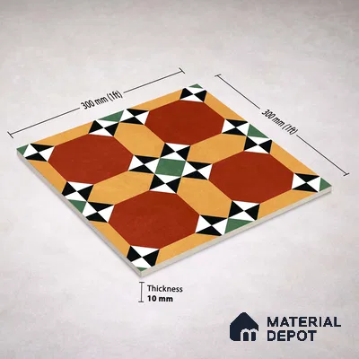 Moroccan Wall & Floor Carpet Center Tile TL 11161 Terracotta Quilt 1 ft x 1 ft Ceramic Matte Finish Tile - 10 mm | Suitable For Kitchen, Bathroom, Balcony