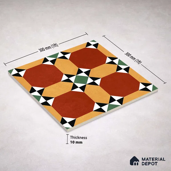 Moroccan Wall & Floor Carpet Center Tile TL 11161 Terracotta Quilt 1 ft x 1 ft Ceramic Matte Finish Tile - 10 mm | Suitable For Kitchen, Bathroom, Balcony
