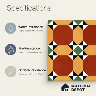 Moroccan Wall & Floor Carpet Center Tile TL 11161 Terracotta Quilt 1 ft x 1 ft Ceramic Matte Finish Tile - 10 mm | Suitable For Kitchen, Bathroom, Balcony