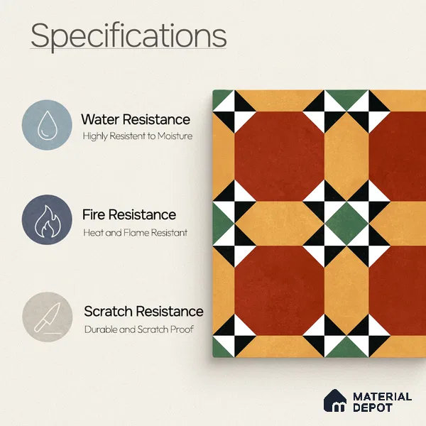 Moroccan Wall & Floor Carpet Center Tile TL 11161 Terracotta Quilt 1 ft x 1 ft Ceramic Matte Finish Tile - 10 mm | Suitable For Kitchen, Bathroom, Balcony
