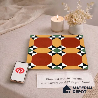 Moroccan Wall & Floor Carpet Center Tile TL 11161 Terracotta Quilt 1 ft x 1 ft Ceramic Matte Finish Tile - 10 mm | Suitable For Kitchen, Bathroom, Balcony