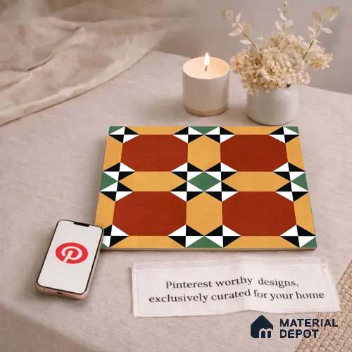 Moroccan Wall & Floor Carpet Center Tile TL 11161 Terracotta Quilt 1 ft x 1 ft Ceramic Matte Finish Tile - 10 mm | Suitable For Bathroom, Balcony & Kitchen Backsplash