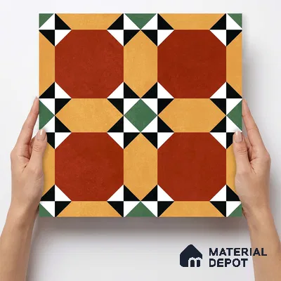 Moroccan Wall & Floor Carpet Center Tile TL 11161 Terracotta Quilt 1 ft x 1 ft Ceramic Matte Finish Tile - 10 mm | Suitable For Kitchen, Bathroom, Balcony
