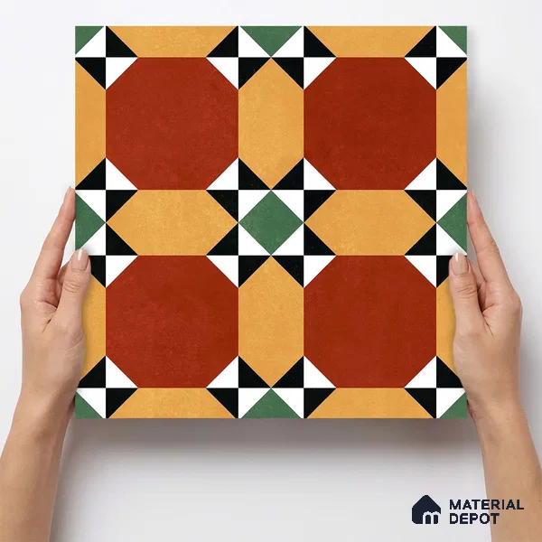 Moroccan Wall & Floor Carpet Center Tile TL 11161 Terracotta Quilt 1 ft x 1 ft Ceramic Matte Finish Tile - 10 mm | Suitable For Kitchen, Bathroom, Balcony