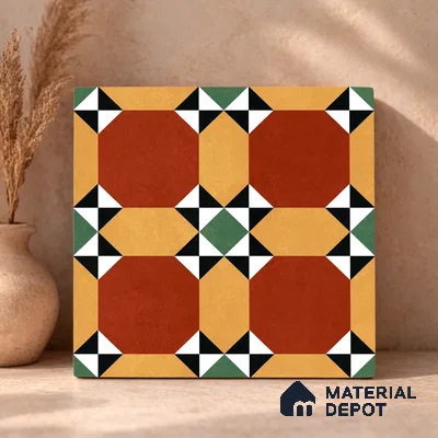 Moroccan Wall & Floor Carpet Center Tile TL 11161 Terracotta Quilt 1 ft x 1 ft Ceramic Matte Finish Tile - 10 mm | Suitable For Kitchen, Bathroom, Balcony
