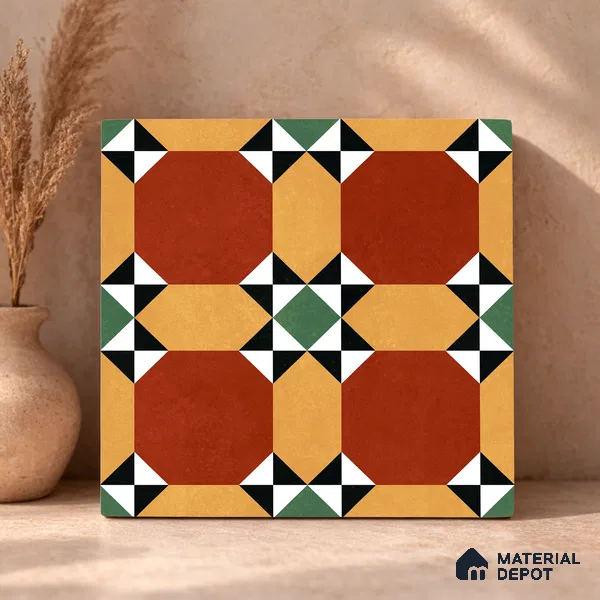 Moroccan Wall & Floor Carpet Center Tile TL 11161 Terracotta Quilt 1 ft x 1 ft Ceramic Matte Finish Tile - 10 mm | Suitable For Kitchen, Bathroom, Balcony
