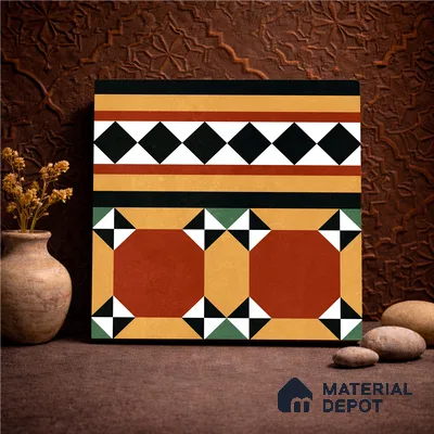 Moroccan Wall & Floor Carpet Border Tile TL 11162 Saffron Mosaic 1 ft x 1 ft Ceramic Matte Finish Tile - 10 mm | Suitable For Kitchen, Bathroom, Balcony