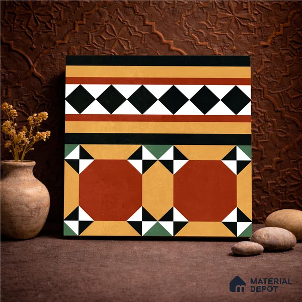 Moroccan Wall & Floor Carpet Border Tile TL 11162 Saffron Mosaic 1 ft x 1 ft Ceramic Matte Finish Tile - 10 mm | Suitable For Kitchen, Bathroom, Balcony