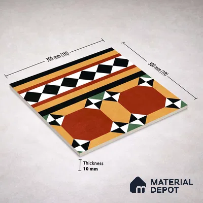 Moroccan Wall & Floor Carpet Border Tile TL 11162 Saffron Mosaic 1 ft x 1 ft Ceramic Matte Finish Tile - 10 mm | Suitable For Kitchen, Bathroom, Balcony