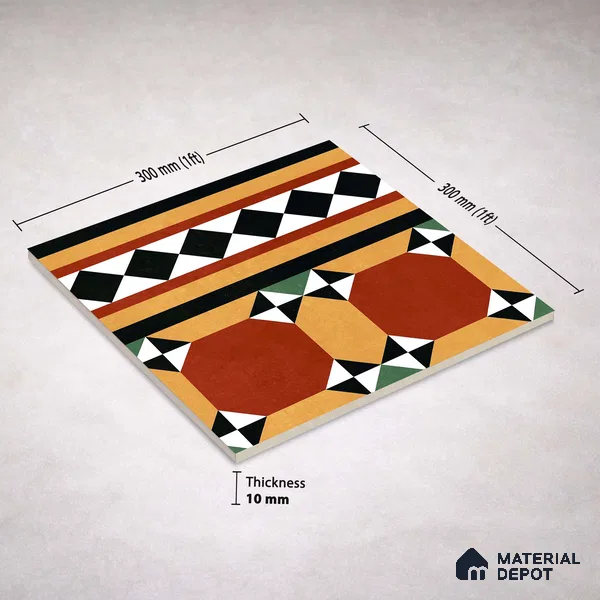 Moroccan Wall & Floor Carpet Border Tile TL 11162 Saffron Mosaic 1 ft x 1 ft Ceramic Matte Finish Tile - 10 mm | Suitable For Kitchen, Bathroom, Balcony