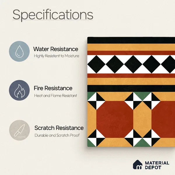 Moroccan Wall & Floor Carpet Border Tile TL 11162 Saffron Mosaic 1 ft x 1 ft Ceramic Matte Finish Tile - 10 mm | Suitable For Kitchen, Bathroom, Balcony