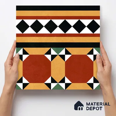 Moroccan Wall & Floor Carpet Border Tile TL 11162 Saffron Mosaic 1 ft x 1 ft Ceramic Matte Finish Tile - 10 mm | Suitable For Kitchen, Bathroom, Balcony