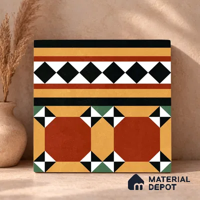 Moroccan Wall & Floor Carpet Border Tile TL 11162 Saffron Mosaic 1 ft x 1 ft Ceramic Matte Finish Tile - 10 mm | Suitable For Kitchen, Bathroom, Balcony