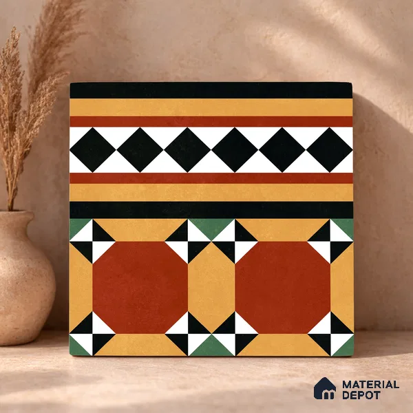 Moroccan Wall & Floor Carpet Border Tile TL 11162 Saffron Mosaic 1 ft x 1 ft Ceramic Matte Finish Tile - 10 mm | Suitable For Kitchen, Bathroom, Balcony