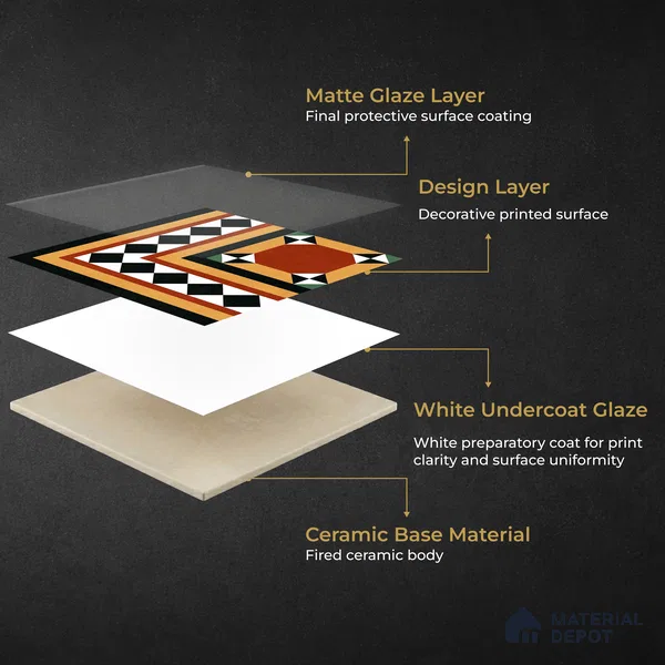 Moroccan Wall & Floor Carpet Corner Tile TL 11163 Terracotta Frame 1 ft x 1 ft Ceramic Matte Finish Tile - 10 mm | Suitable For Kitchen, Bathroom, Balcony