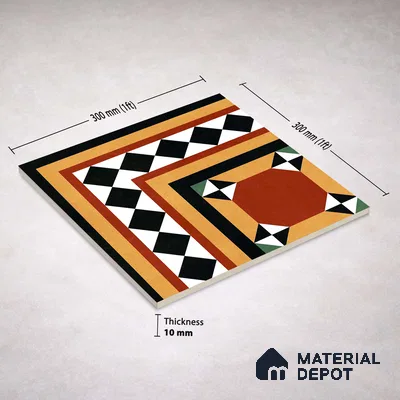 Moroccan Wall & Floor Carpet Corner Tile TL 11163 Terracotta Frame 1 ft x 1 ft Ceramic Matte Finish Tile - 10 mm | Suitable For Kitchen, Bathroom, Balcony