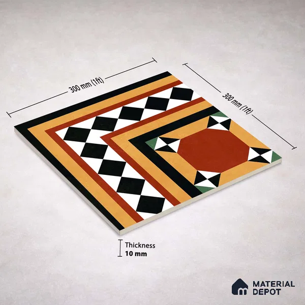 Moroccan Wall & Floor Carpet Corner Tile TL 11163 Terracotta Frame 1 ft x 1 ft Ceramic Matte Finish Tile - 10 mm | Suitable For Kitchen, Bathroom, Balcony