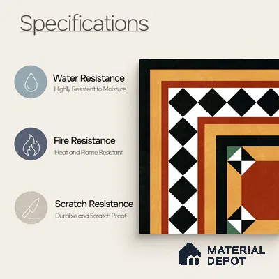 Moroccan Wall & Floor Carpet Corner Tile TL 11163 Terracotta Frame 1 ft x 1 ft Ceramic Matte Finish Tile - 10 mm | Suitable For Kitchen, Bathroom, Balcony