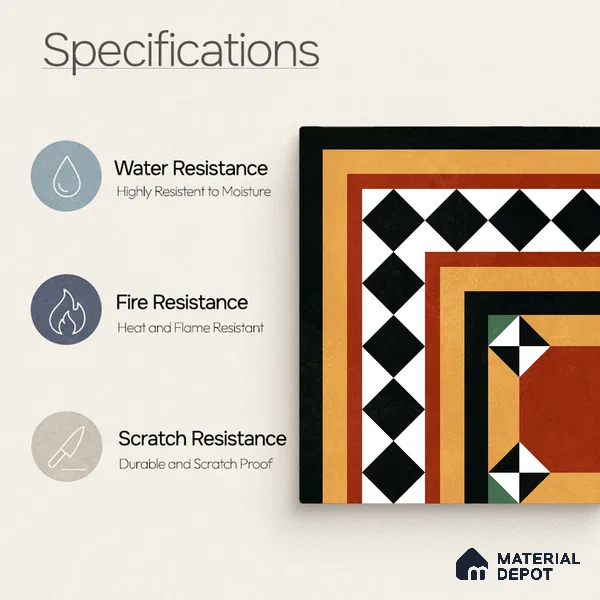 Moroccan Wall & Floor Carpet Corner Tile TL 11163 Terracotta Frame 1 ft x 1 ft Ceramic Matte Finish Tile - 10 mm | Suitable For Kitchen, Bathroom, Balcony