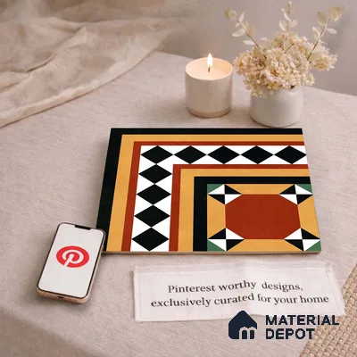 Moroccan Wall & Floor Carpet Corner Tile TL 11163 Terracotta Frame 1 ft x 1 ft Ceramic Matte Finish Tile - 10 mm | Suitable For Kitchen, Bathroom, Balcony