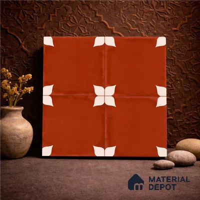 Moroccan Wall & Floor Athangudi Highlighter Tile TL 11129 Terracotta Petal 1 ft x 1 ft Ceramic Matte Finish Tile - 10 mm | Suitable For Kitchen, Bathroom, Balcony