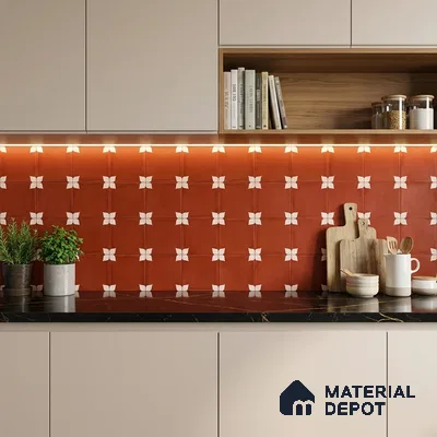 Moroccan Wall & Floor Athangudi Highlighter Tile TL 11129 Terracotta Petal 1 ft x 1 ft Ceramic Matte Finish Tile - 10 mm | Suitable For Kitchen, Bathroom, Balcony