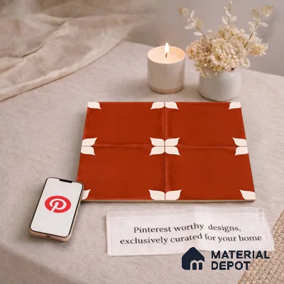 Moroccan Wall & Floor Athangudi Highlighter Tile TL 11129 Terracotta Petal 1 ft x 1 ft Ceramic Matte Finish Tile - 10 mm | Suitable For Kitchen, Bathroom, Balcony