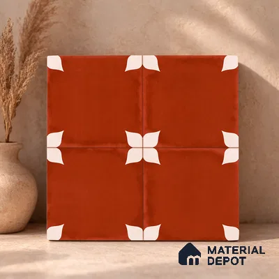 Moroccan Wall & Floor Athangudi Highlighter Tile TL 11129 Terracotta Petal 1 ft x 1 ft Ceramic Matte Finish Tile - 10 mm | Suitable For Kitchen, Bathroom, Balcony