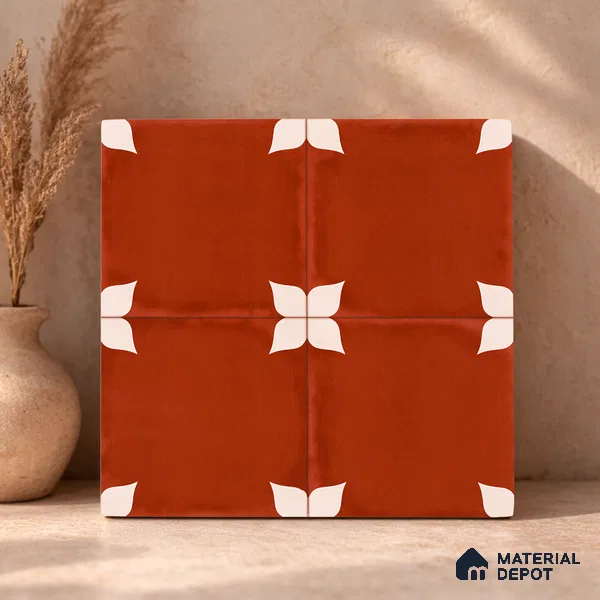 Moroccan Wall & Floor Athangudi Highlighter Tile TL 11129 Terracotta Petal 1 ft x 1 ft Ceramic Matte Finish Tile - 10 mm | Suitable For Kitchen, Bathroom, Balcony
