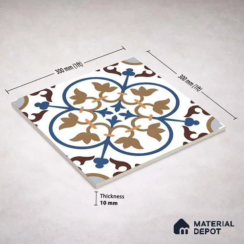 Moroccan Wall & Floor Tile TL 11105 Cordoba Fleur 1 ft x 1 ft Ceramic Matte Finish Tile - 10 mm | Suitable For Kitchen, Bathroom, Balcony