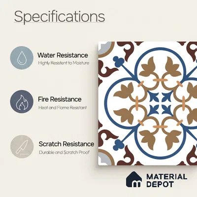 Moroccan Wall & Floor Tile TL 11105 Cordoba Fleur 1 ft x 1 ft Ceramic Matte Finish Tile - 10 mm | Suitable For Kitchen, Bathroom, Balcony