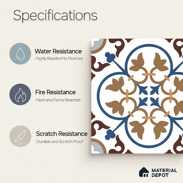 Moroccan Wall & Floor Tile TL 11105 Cordoba Fleur 1 ft x 1 ft Ceramic Matte Finish Tile - 10 mm | Suitable For Kitchen, Bathroom, Balcony