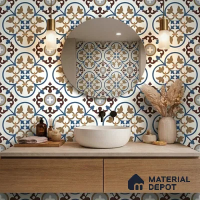 Moroccan Wall & Floor Tile TL 11105 Cordoba Fleur 1 ft x 1 ft Ceramic Matte Finish Tile - 10 mm | Suitable For Kitchen, Bathroom, Balcony