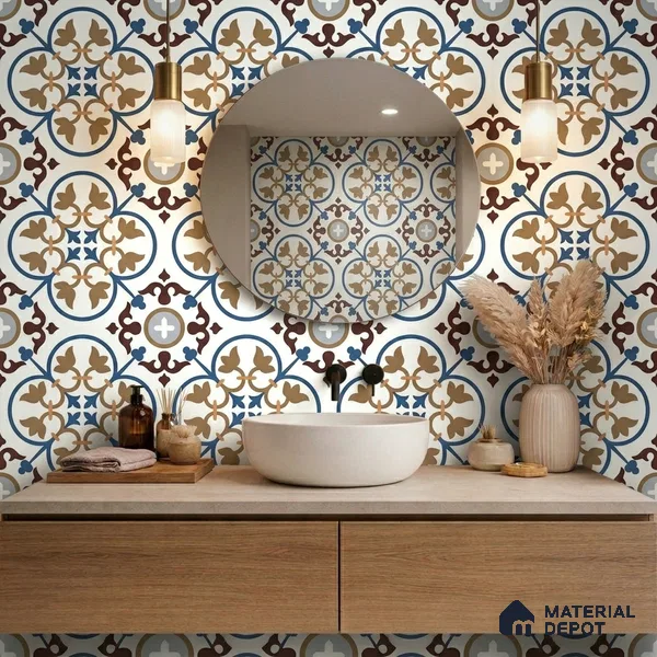 Moroccan Wall & Floor Tile TL 11105 Cordoba Fleur 1 ft x 1 ft Ceramic Matte Finish Tile - 10 mm | Suitable For Kitchen, Bathroom, Balcony