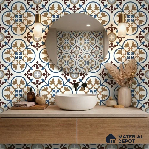 Moroccan Wall & Floor Tile TL 11105 Cordoba Fleur 1 ft x 1 ft Ceramic Matte Finish Tile - 10 mm | Suitable For Kitchen, Bathroom, Balcony