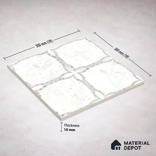 Moroccan Carving Wall & Floor Tile TL 11676 Frosted Arabesque 1 ft x 1 ft Ceramic Carving Matte Finish Tile - 10 mm | Suitable For Bathroom, Dining Area, Kitchen