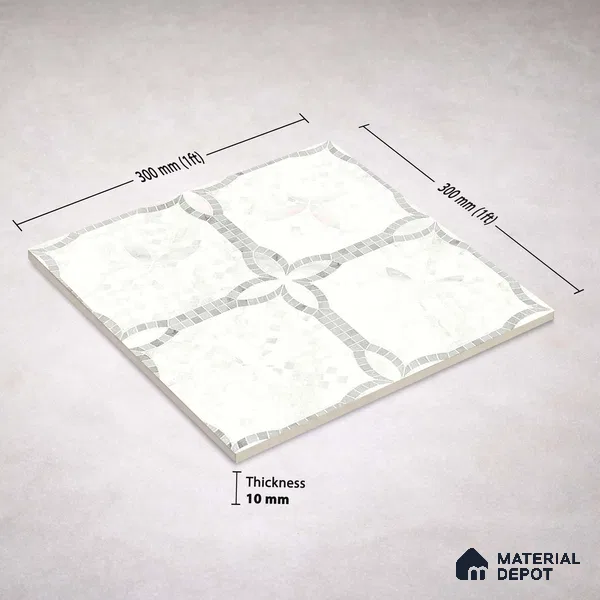 Moroccan Carving Wall & Floor Tile TL 11676 Frosted Arabesque 1 ft x 1 ft Ceramic Carving Matte Finish Tile - 10 mm | Suitable For Bathroom, Dining Area, Kitchen