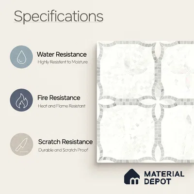 Moroccan Carving Wall & Floor Tile TL 11676 Frosted Arabesque 1 ft x 1 ft Ceramic Carving Matte Finish Tile - 10 mm | Suitable For Bathroom, Dining Area, Kitchen