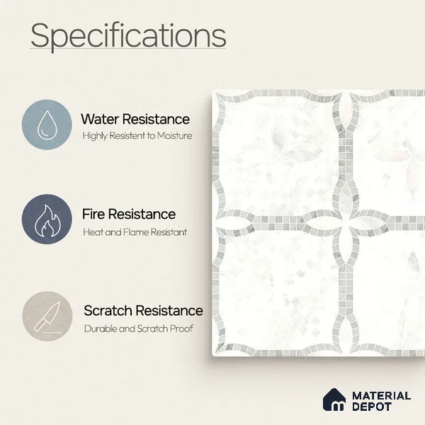 Moroccan Carving Wall & Floor Tile TL 11676 Frosted Arabesque 1 ft x 1 ft Ceramic Carving Matte Finish Tile - 10 mm | Suitable For Bathroom, Dining Area, Kitchen