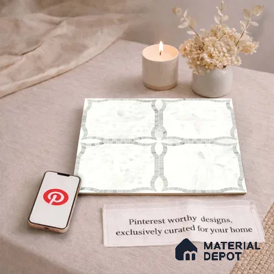 Moroccan Carving Wall & Floor Tile TL 11676 Frosted Arabesque 1 ft x 1 ft Ceramic Carving Matte Finish Tile - 10 mm | Suitable For Bathroom, Dining Area, Kitchen