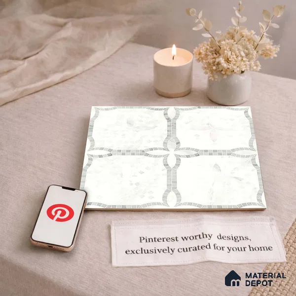 Moroccan Carving Wall & Floor Tile TL 11676 Frosted Arabesque 1 ft x 1 ft Ceramic Carving Matte Finish Tile - 10 mm | Suitable For Bathroom, Dining Area, Kitchen