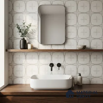 Moroccan Carving Wall & Floor Tile TL 11676 Frosted Arabesque 1 ft x 1 ft Ceramic Carving Matte Finish Tile - 10 mm | Suitable For Bathroom, Dining Area, Kitchen