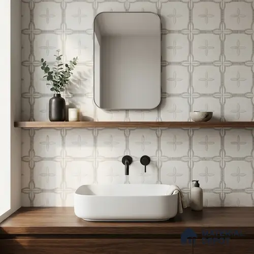 Moroccan Carving Wall & Floor Tile TL 11676 Frosted Arabesque 1 ft x 1 ft Ceramic Carving Matte Finish Tile - 10 mm | Suitable For Bathroom, Dining Area & Kitchen Backsplash