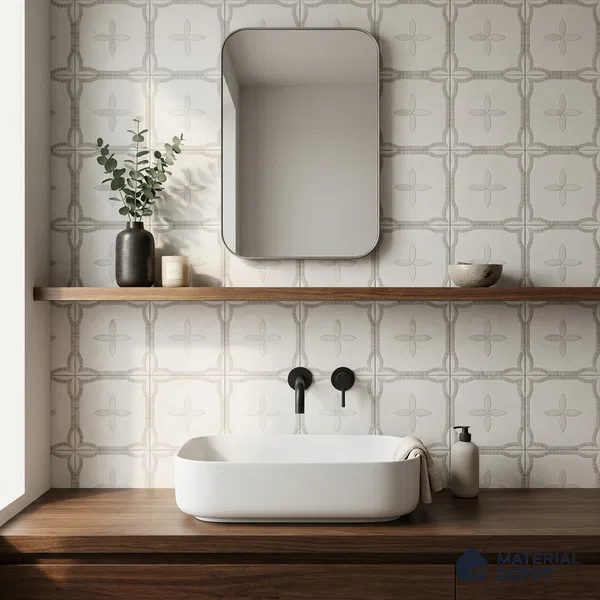 Moroccan Carving Wall & Floor Tile TL 11676 Frosted Arabesque 1 ft x 1 ft Ceramic Carving Matte Finish Tile - 10 mm | Suitable For Bathroom, Dining Area, Kitchen