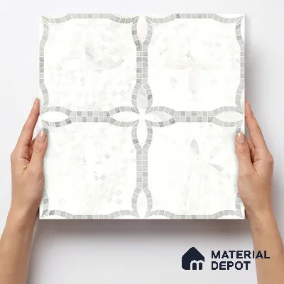 Moroccan Carving Wall & Floor Tile TL 11676 Frosted Arabesque 1 ft x 1 ft Ceramic Carving Matte Finish Tile - 10 mm | Suitable For Bathroom, Dining Area, Kitchen